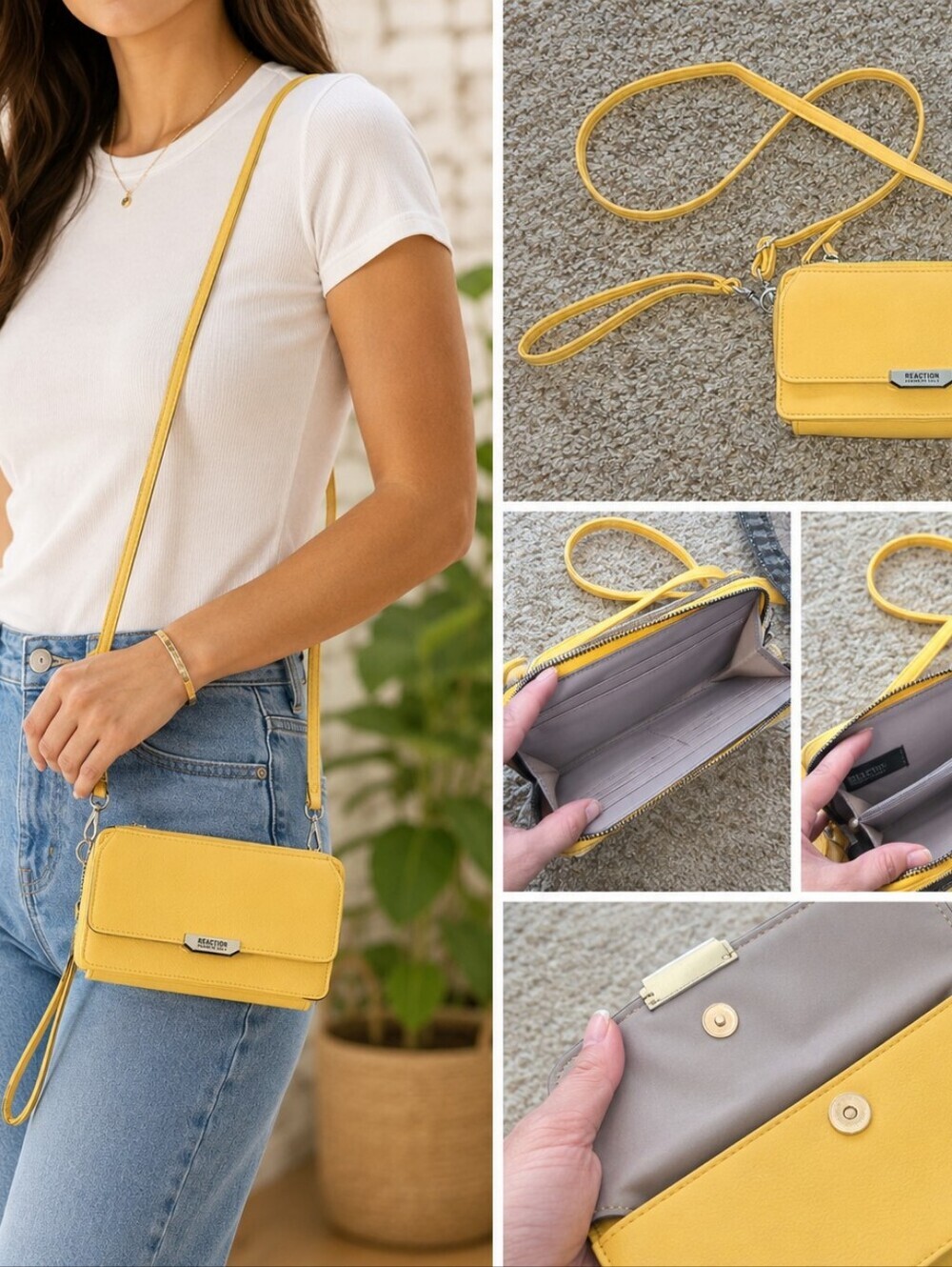 Kenneth Cole yellow crossbody wallet with detachable strap